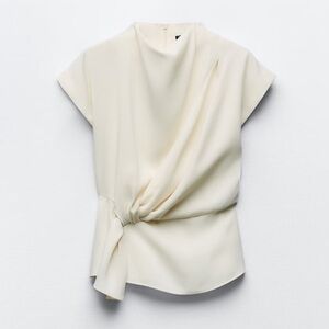Zara RUCHED WAIST CREPE TOP mock neck mock tie